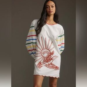 NWT Anthropologie x Farm Rio Long-Sleeve Scallop Mini Dress